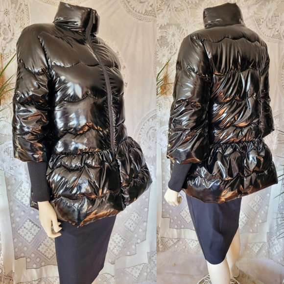Habitual Patent Kids Sz 14 Glossy Black Puffer Peacoat Cropped Puff Slv Jacket
